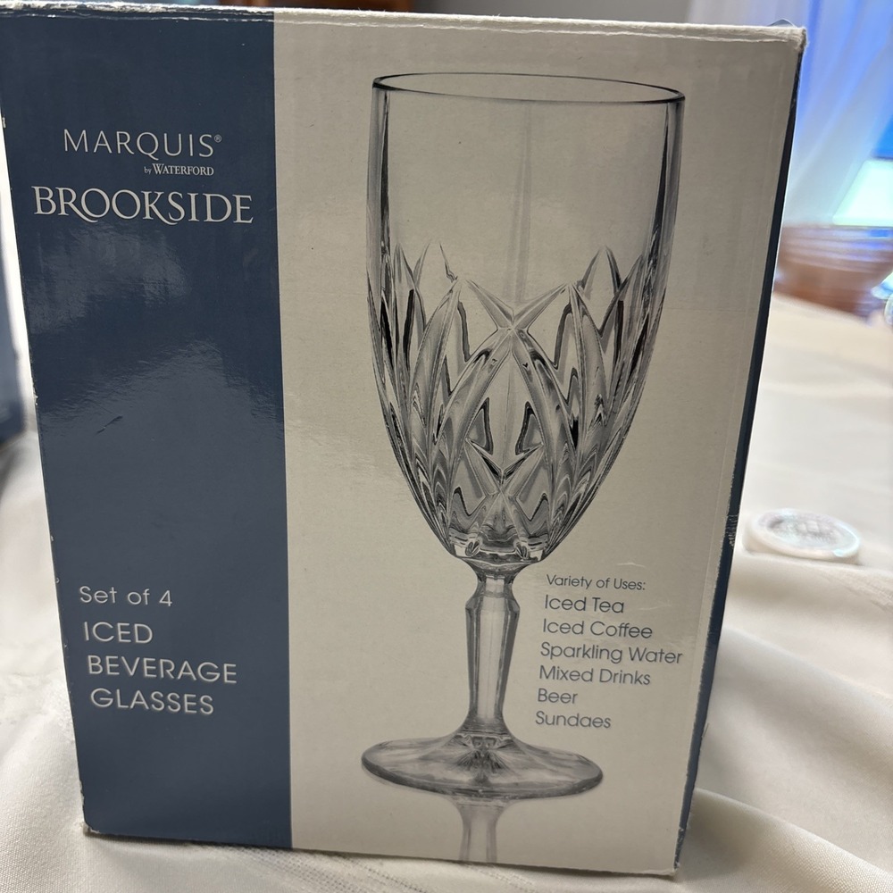 Set of  4 MARQUIS BY WATERFORD Brookside‎ Crystal Iced Beverage/Wine Glasses